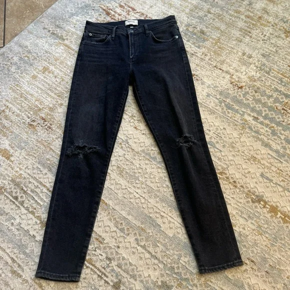 AGOLDE Sophie High Rise Distressed Black Skinny Jeans - Picture 4 of 14